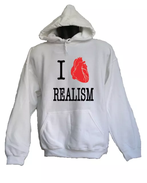 FELPA CON CAPPUCCIO UNISEX "I LOVE REALISM" T-shirt DONNA UOMO DIVERTENTE