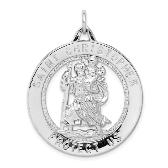 Sterling Silver 925 St. Saint Christopher Round Medal Charm Pendant 1.58 Inch