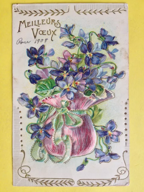 cpa waffle HAPPY NEW YEAR 1908 to Mrs. and Mr BARN de HOUSES ALFORT Happy New Year