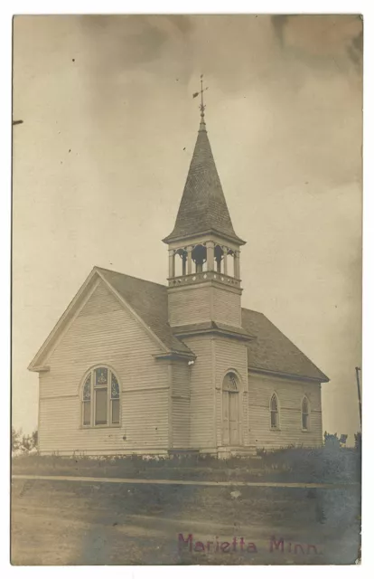 Vintage Postcard Church Marietta Minnesota 1908 Real Photo RPPC
