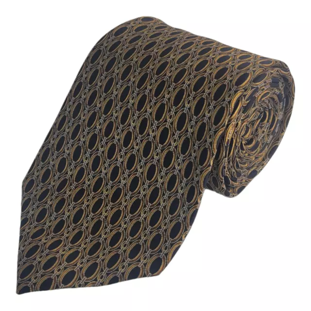 Jos A Bank Silk Tie Gold/Brown/Black Chained Geometric Design Necktie 60" x 3.5"