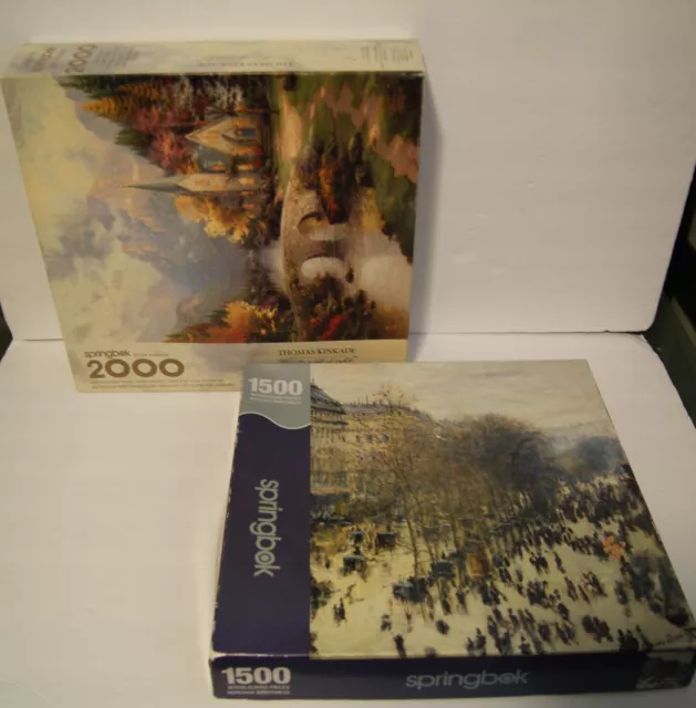 2 HUGE Springbok Puzzles Claude Monet 1500 Pc+ Thomas Kinkade 2000 Pc UNVERIFIED