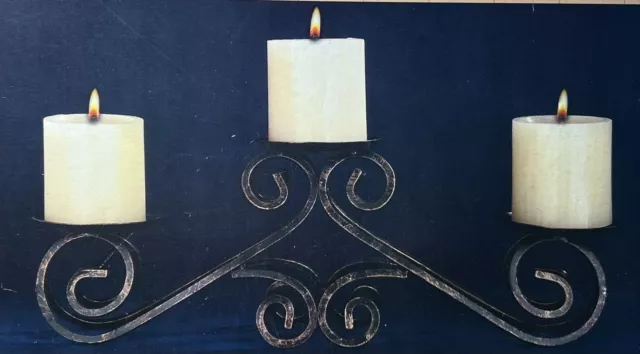 Home Accents Essentials wrought iron scroll candle holder + 3 pillar candles