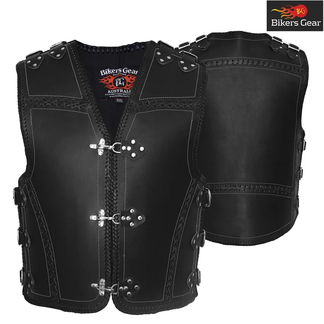 Herren Motorrad Leder Top Verschluss Verschluß Vorne Schwerlast 4mm Dick Weste