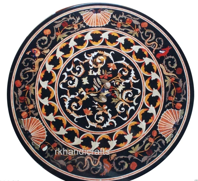 Unique Motif Incrustation Travail Dîner Table Haut Rond Marbre Patio Café
