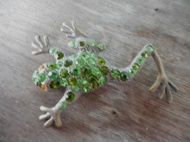 Green Rhinestone Leaping Frog Brooch Pin Pendant