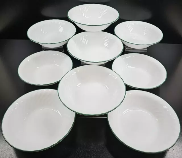 9 Corelle Callaway Soup Cereal Bowls Set Corning Green Ivy Leaves Swirl Rim Lot