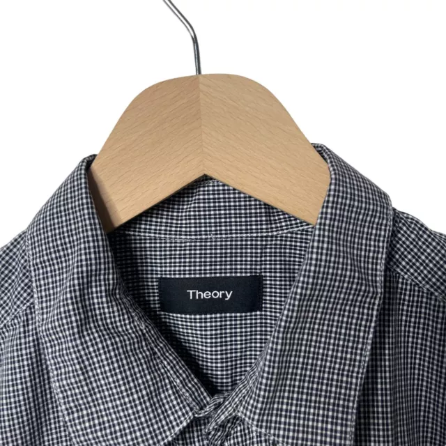 THEORY Shirt Zack Mini Gingham Check Navy Men's Button Down Short Sleeve Small 2