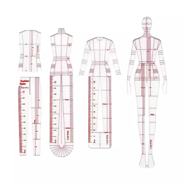 4 Stück Bekleidungsdesign-Zeichenvorlage, Lineal, Zeichenvorlage, Vorlage,