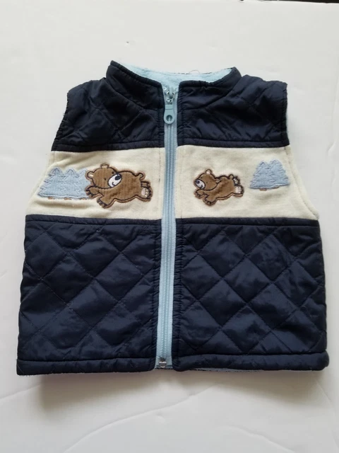 BT Kids boys infant size 3-6 months puffer vest blue zipper quilted bears
