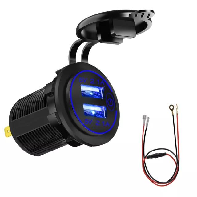 Car 4.2A Dual USB Fast Charger Cigarette Lighter Socket w/Wire Terminal Trims