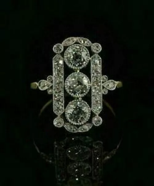 14K Gelbgold Finish 1.90CT Weißer Runder Diamant Vintage Art Deco Antiker Ring