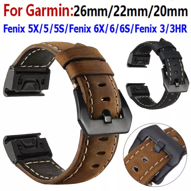 Genuine Leather Band Strap for GARMIN MARQ/Fenix 6X/6S/6 Pro/5X 5S 5 Plus/7/7X