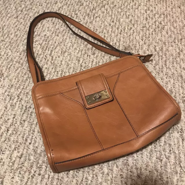 merona faux leather Shoulder bag crossbody Purse pockets strap Light Brown Tan