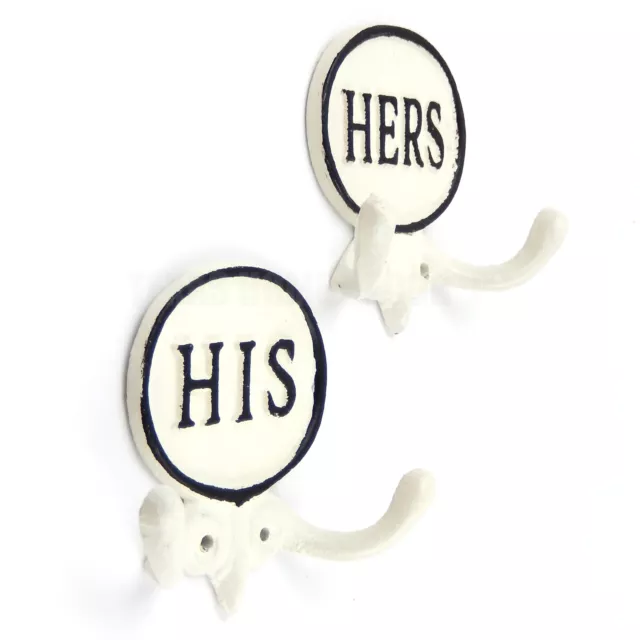 His & Hers Double Wall Hooks Cast Iron Towel Coat Key Hanger Black and White 2