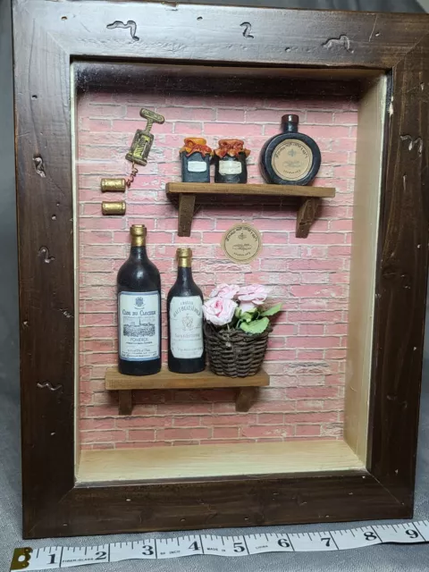 3D Wooden Shadow Box Picture Diorama.The wine shelves brick wall Collectible art