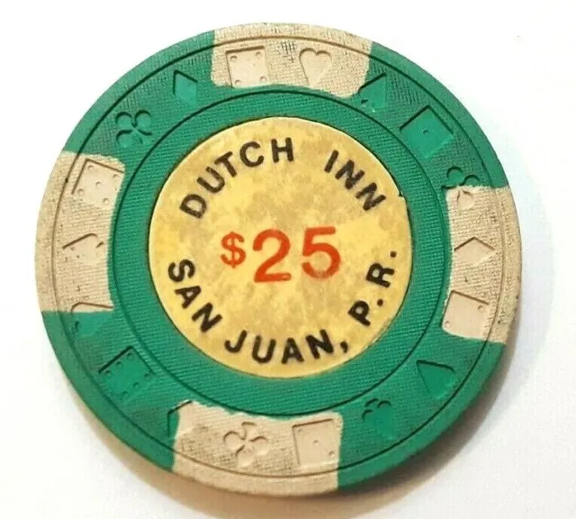 $25 DUTCH INN San Juan Hotel GreWht Casino Poker Chip PUERTO RICO EWING MOLD