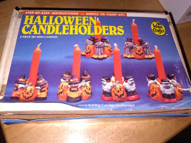 Vintage Wee Crafts Halloween Candleholders 6 Piece Witch Frankenstein Monster