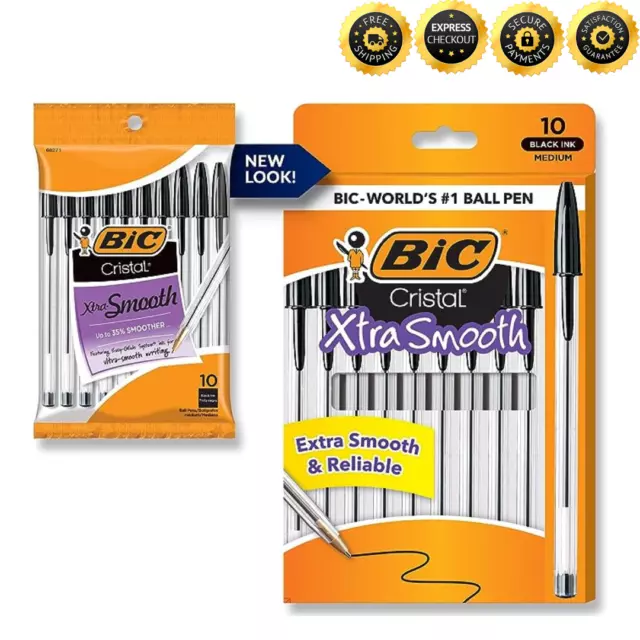 BIC Cristal Xtra Smooth 1 color Ballpoint Pens, Black Pen Medium Point (1.0mm),