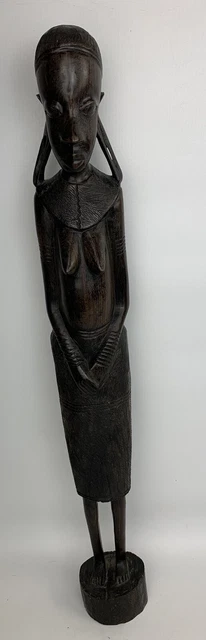 Estatuas africanas de cuerpo completo talladas en ébano masai de colección 58 m913