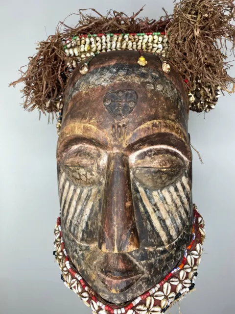 Kuba Helmet Mask Pwoo Itok Raffia Large Congo African Art 12" X 8" X 6" 5