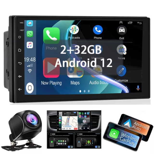 Android 12 Double Din 7" For Car Stereo Apple CarPlay Radio GPS Navi WiFi Player