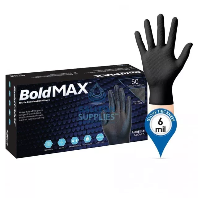 Aurelia Bold Max Premium Diamond Heavy Duty Black Nitrile Powder Free Gloves