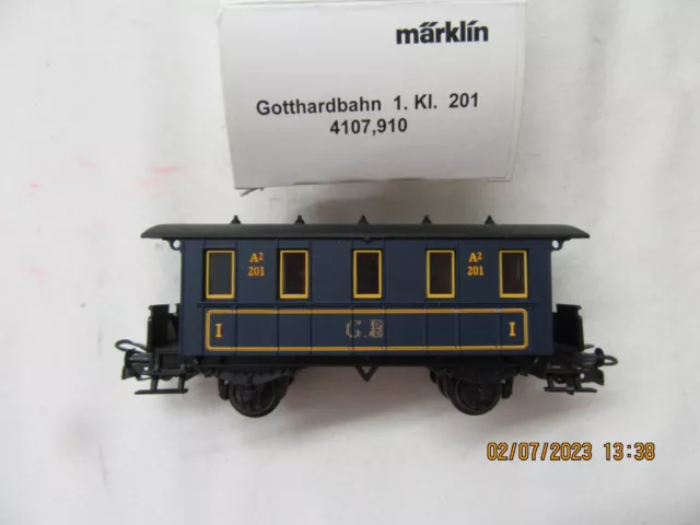 HO - MARKLIN 4107.910 Extremely Rare Nostalgic Passenger Car Gotthardnahn - NIB