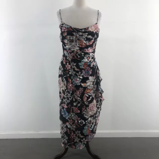 Kay Unger Black Floral Silk Cowl Neck Sleeveless Maxi Dress Womens Size 10