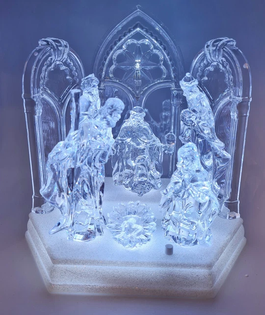 MUSICAL NATIVITY CLEAR White LED Light Up Christmas Table Mantle Decor