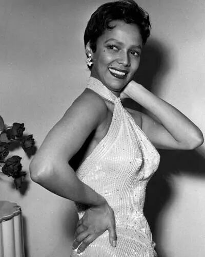 Dorothy Dandridge candid smiling posing for cameras in sexy dress 8x10 photo