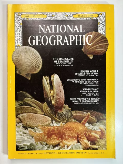 Vintage National Geographic March 1969 South Korea Door Peninsula Elephant Round