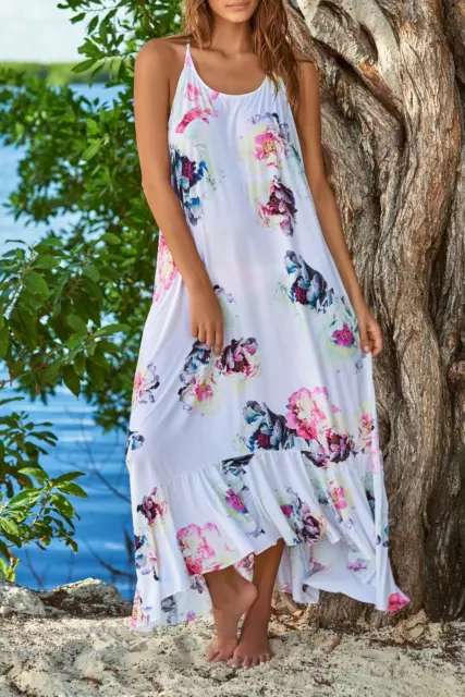 PILQY Floral Maxi Dress Swim Coverup M/L White NWT $154 Harper Dress