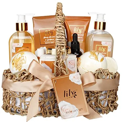 Spa Gift Baskets set for Women, 12pcs Gift Baskets for Honey Almond & Gardenia