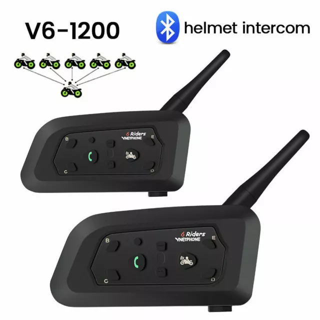 2X Bluetooth Motorcycle Intercom Helmet Headsets 1200M Bt 6 Riders V6 Interphone