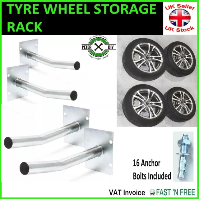 TYRE WHEEL STORAGE RACK SHELF Wall Mount GARAGE Track RACE CAR SET OF 4