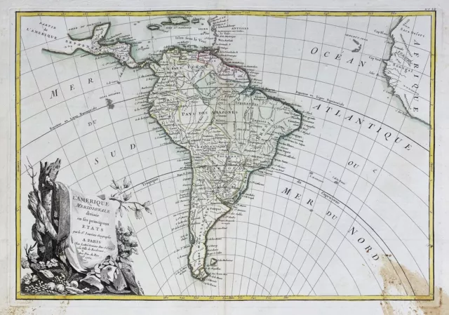 South America Südamerika Amerika Amerique Karte map Kupferstich Janvier 1762