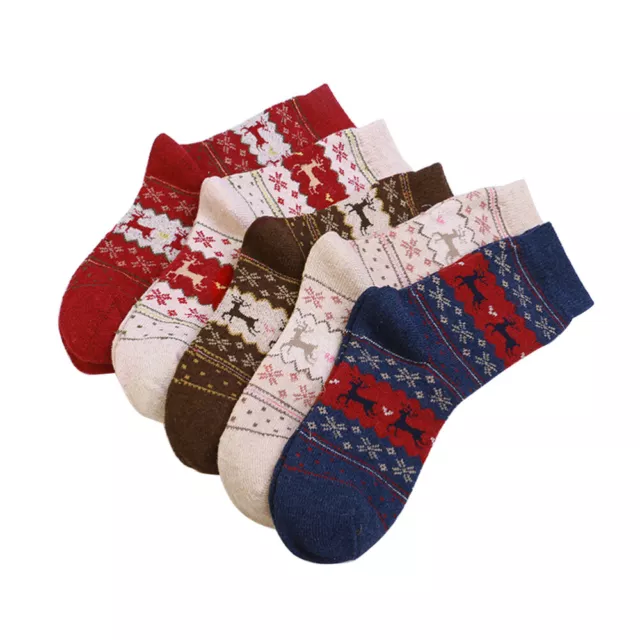 5 Pcs Women Wool Socks Warm Winter Thick Socks Christmas Deer Socks Gift