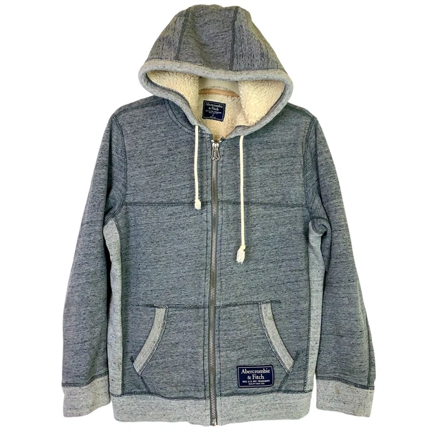 Abercrombie & Fitch A&F Sherpa Lined Full Zip Hoodie Sweatshirt Gray Small EUC