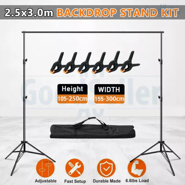 2.5X3M Photography Backdrop Stand Kit Heavy Duty Background Support 6 Clamps+Bag 2