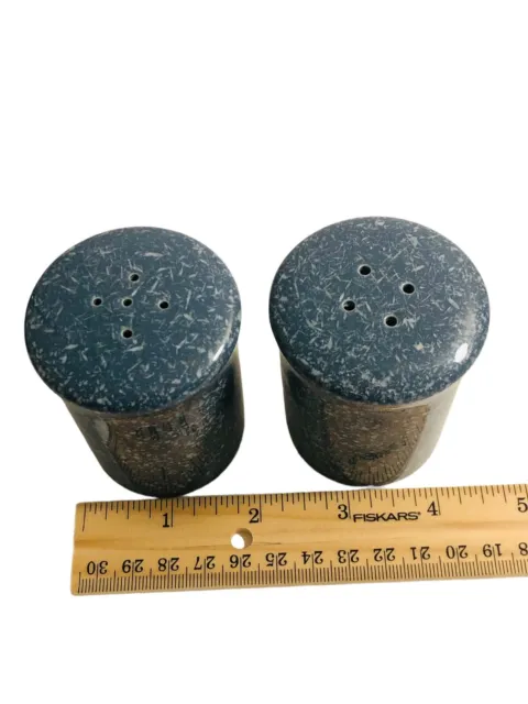 Mikasa Ultrastone Country Blue Speckled Salt and Pepper Shakers Japan 1989