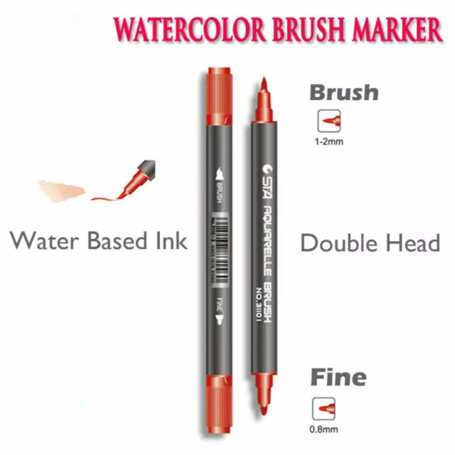 Fineliner Tip Set Zeichnung 12 Farben STA Dual Pinsel Wasserbasierte Kunst Marker Stifte 3