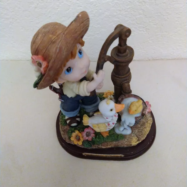 Montefiori Collection Figurine Country Boy Overalls Slingshot Ducks Water Pump 