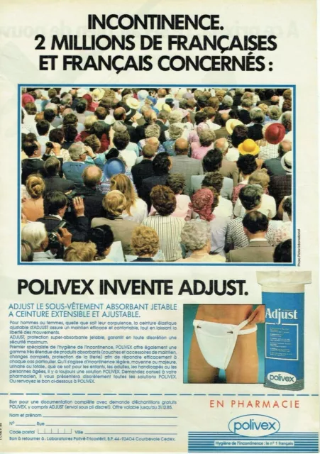 Publicité Advertising 0122  1985   Polivé Adjust hygiène incontinence  jetable