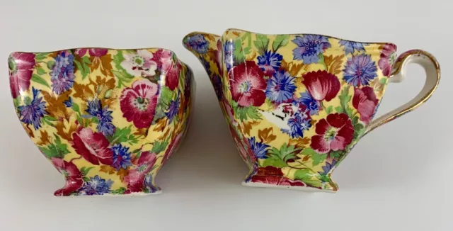 Vintage Royal Winton Grimwades ROYALTY Chintz Open Sugar & Creamer Set 3