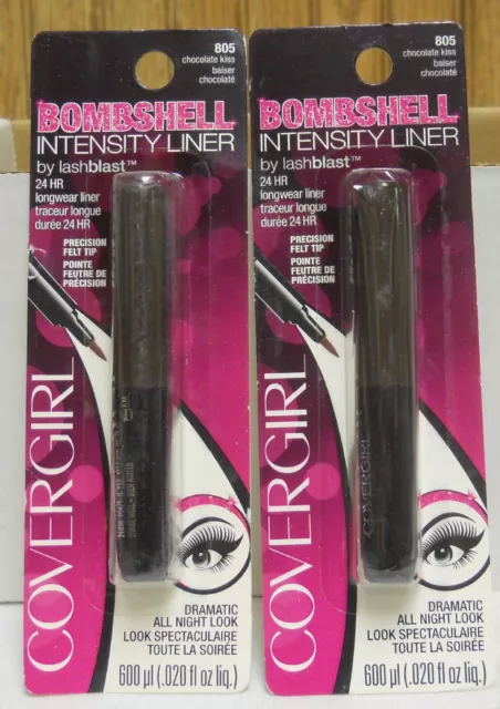 2 Covergirl Bombshell Intensity Liner By Lash Blast 24 Hour #805 Chocolate Kiss