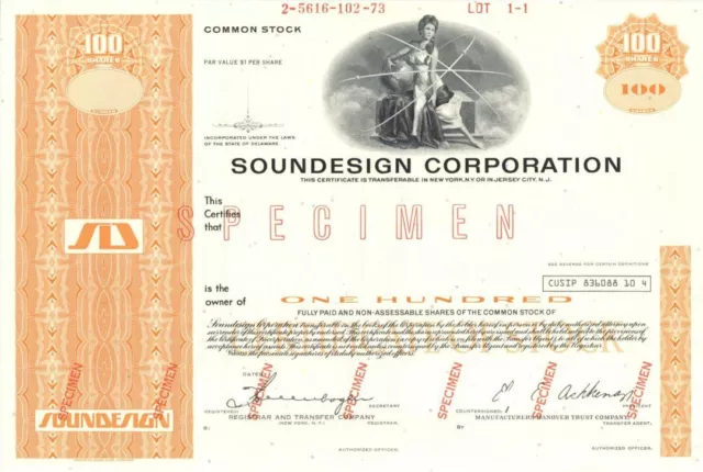 Soundesign Corp. - Specimen Stock Certificate - Specimen Stocks & Bonds