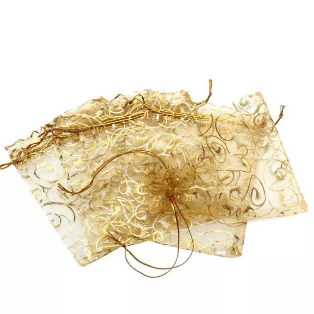 100 Golden Eyelash Drawstring Mesh Bags for Gifts and Favors