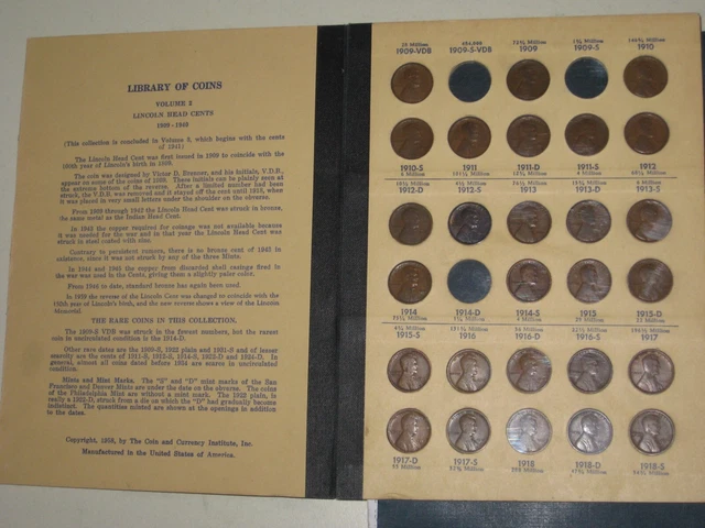 1909-1940 Lincoln Wheat Cent Collection 85 Penny Set in Library of Coins Album
