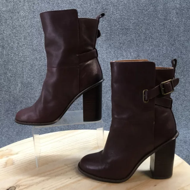 Kelsi Dagger Brooklyn Boots Womens 8.5 Bard Heels Ankle Booties Burgundy Leather 2